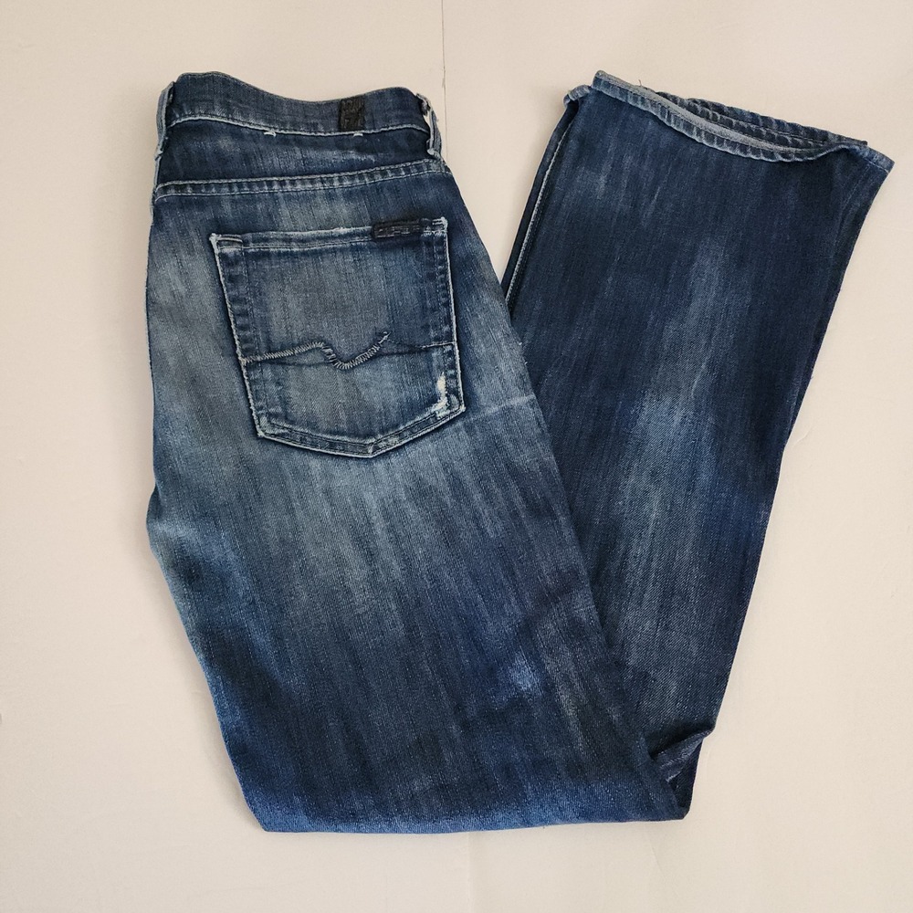 D96   7 For All Mankind High‎ Waist Bootcut Jeans Blue Distressed Size 27